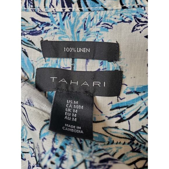 Tahari 100% Linen Womens Medium Shirt Dress Pockets Button Down Bohemian Beach - Picture 7 of 9